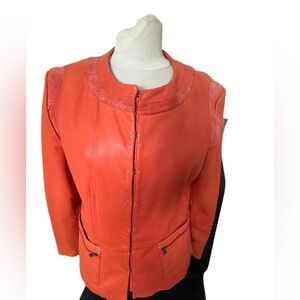 Vintage orange leather hook and eye jacket 60s M